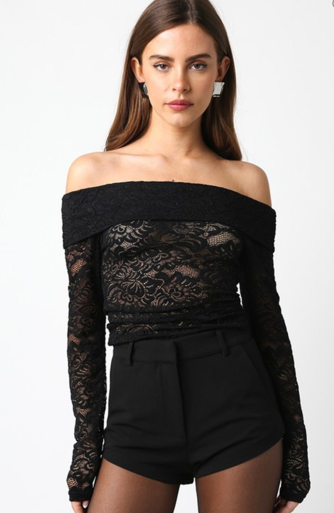 Black Lace Off The Shoulder Top