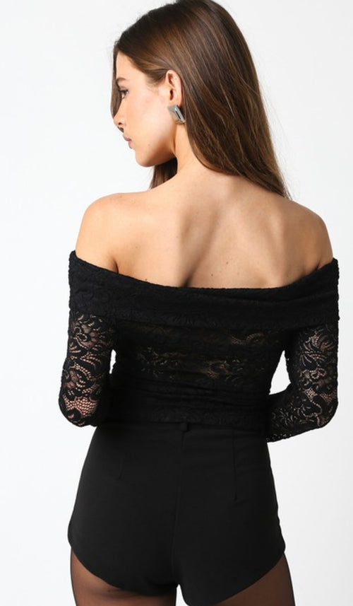 Black Lace Off The Shoulder Top