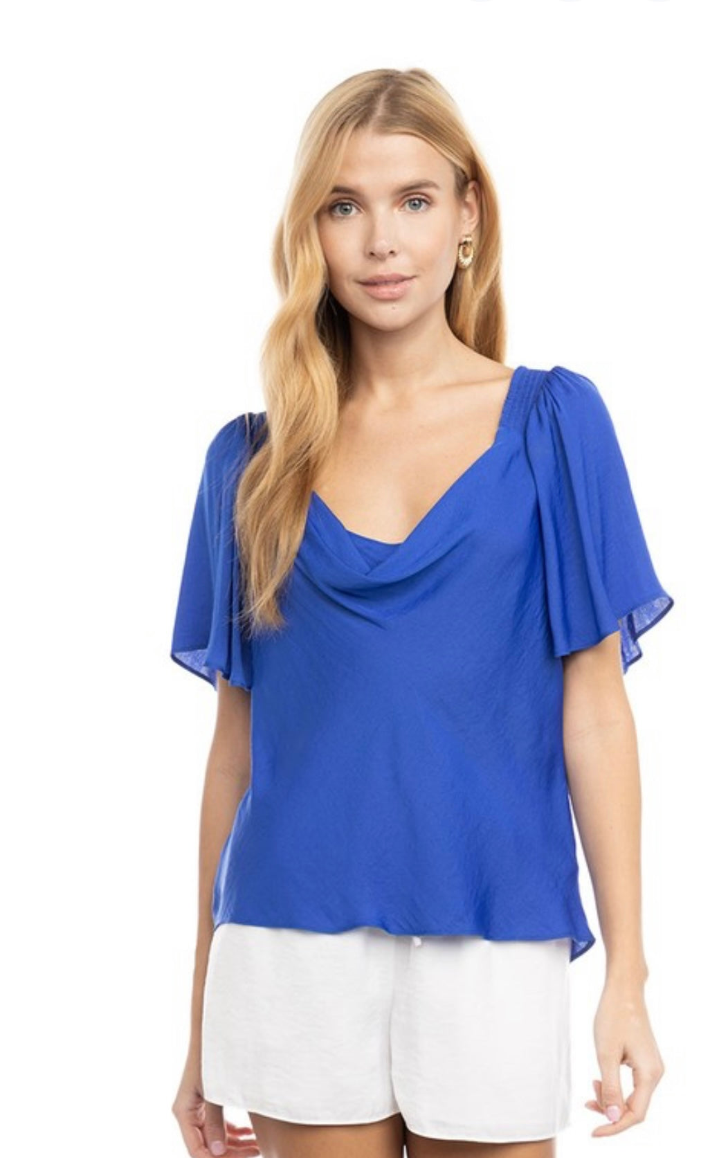 Gema Silk Butterfly Sleeves Blouse-Saphire