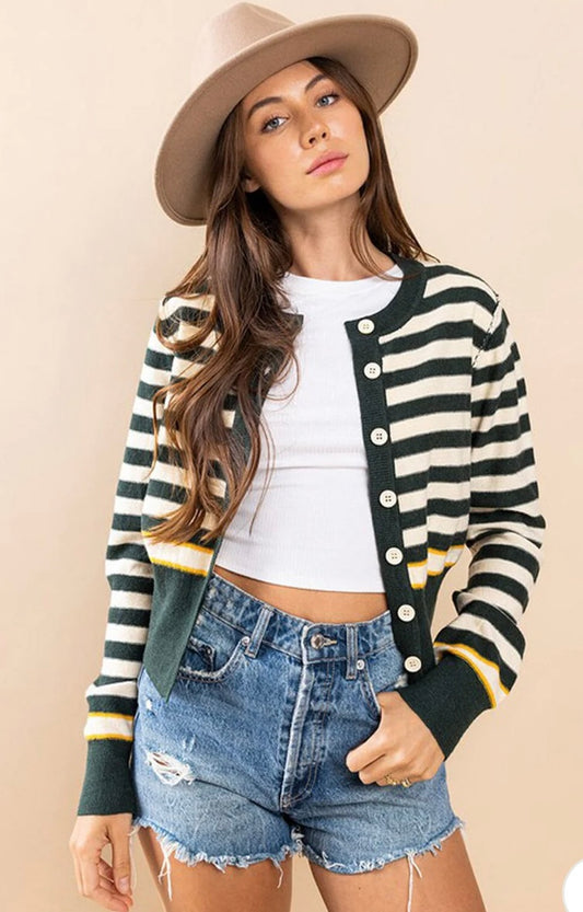 Mila Stripes Cardigan- Green/Yellow