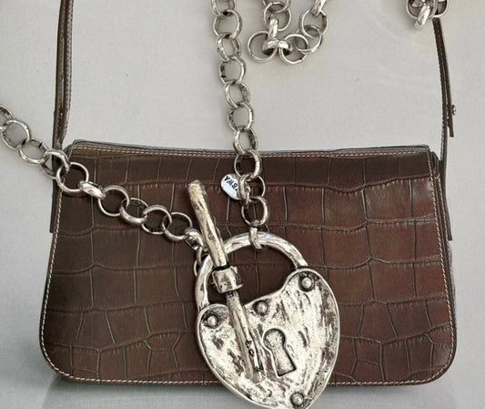 Silver Long Heart Lock Necklace