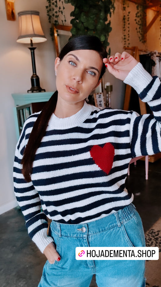 Love Navy Stripes Heart Detail Sweater