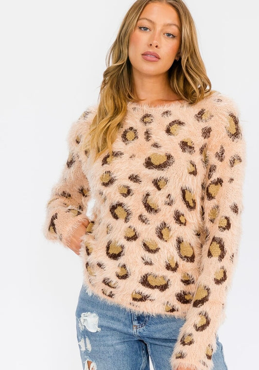 Foxy Fuzzy Leo Print Sweater