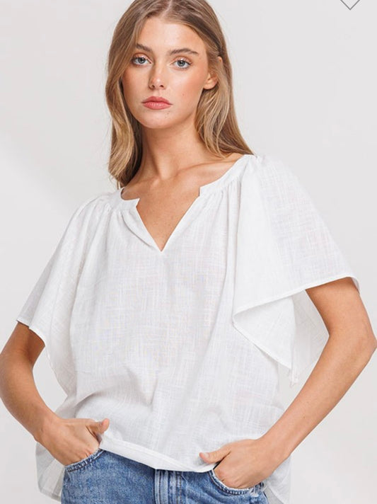 Camelia Top Butterfly Sleeves- White