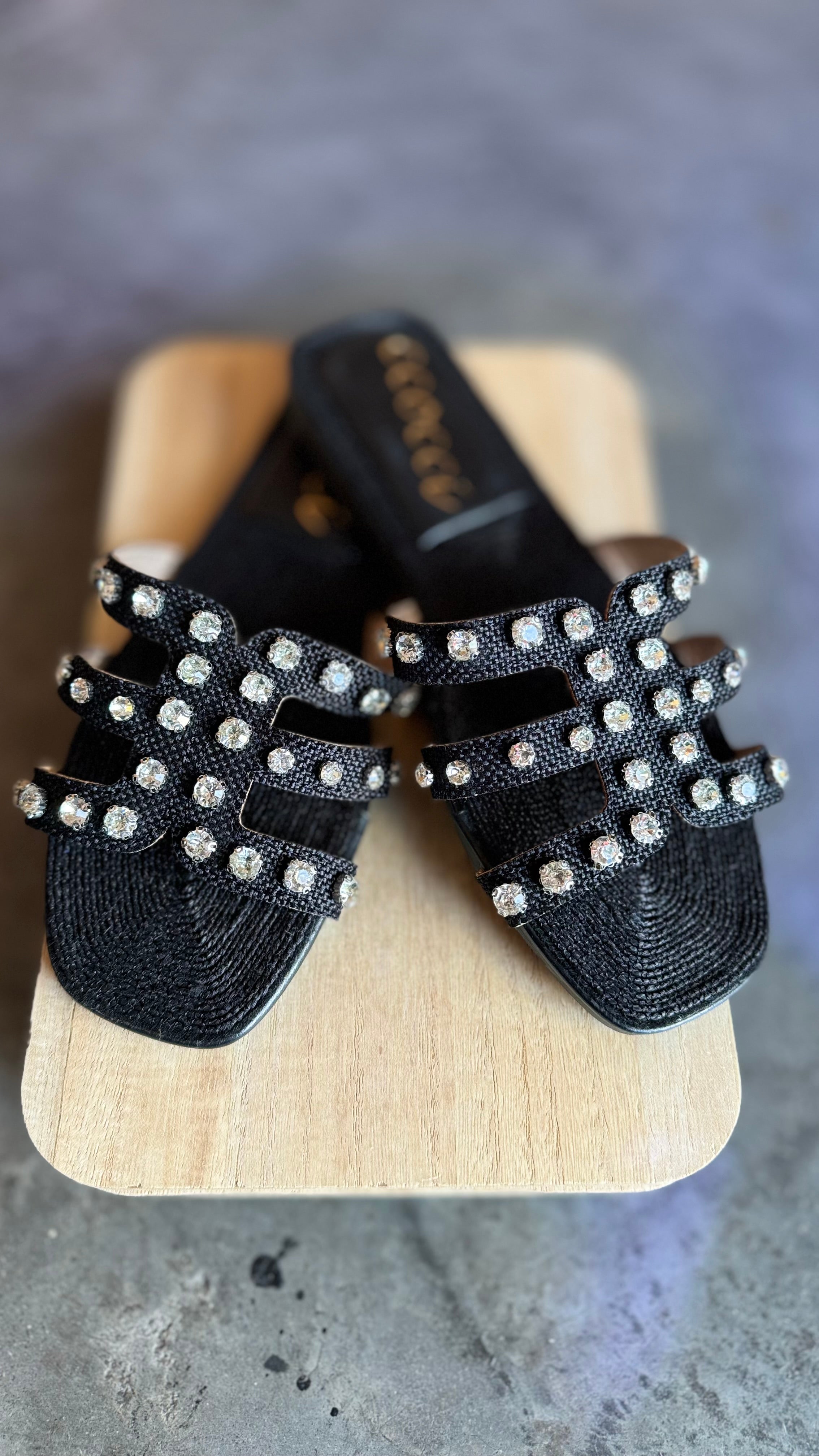 Capri Rhinestones Sandal Flats- Black