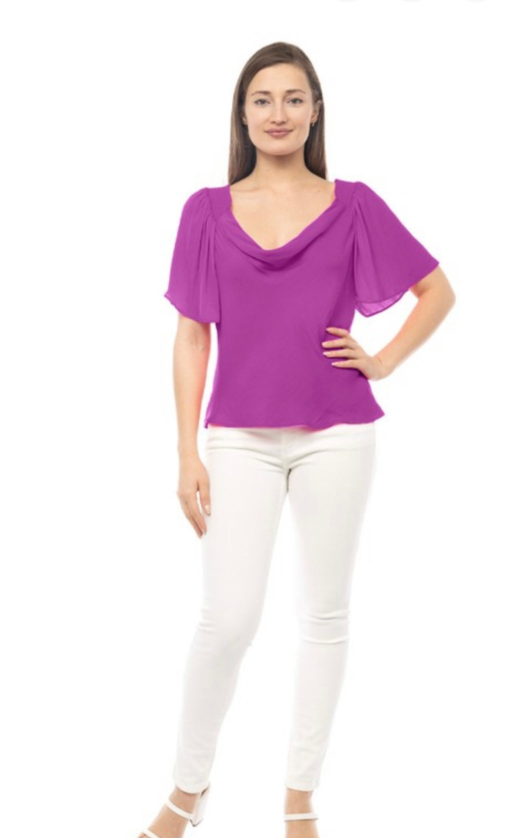 Gema Silk Butterfly Sleeves Blouse-Amethyst