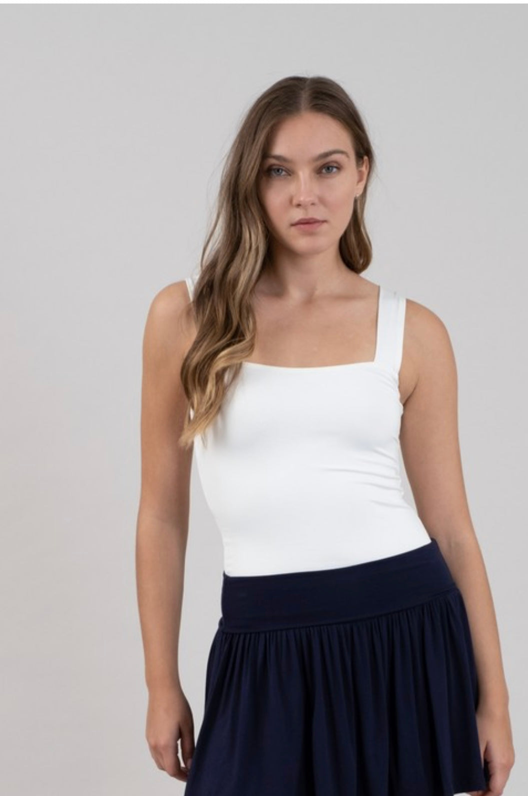 Malena Tank Square Neckline Top- White