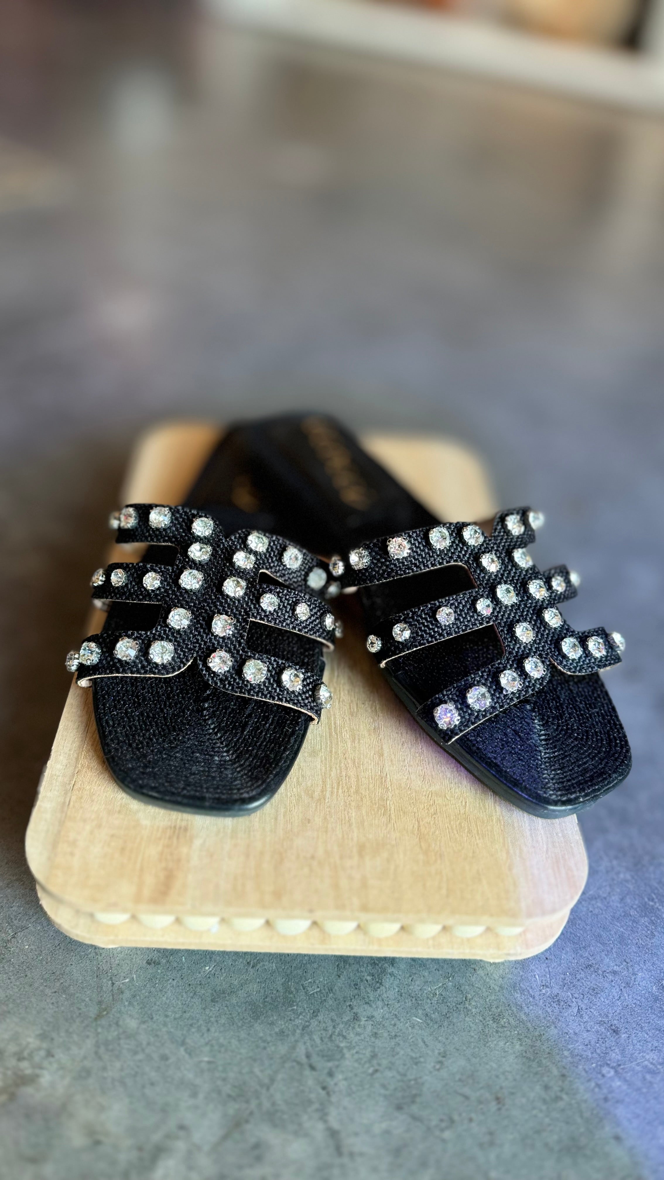 Capri Rhinestones Sandal Flats- Black