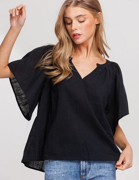 Camelia Top Butterfly Sleeves- Black