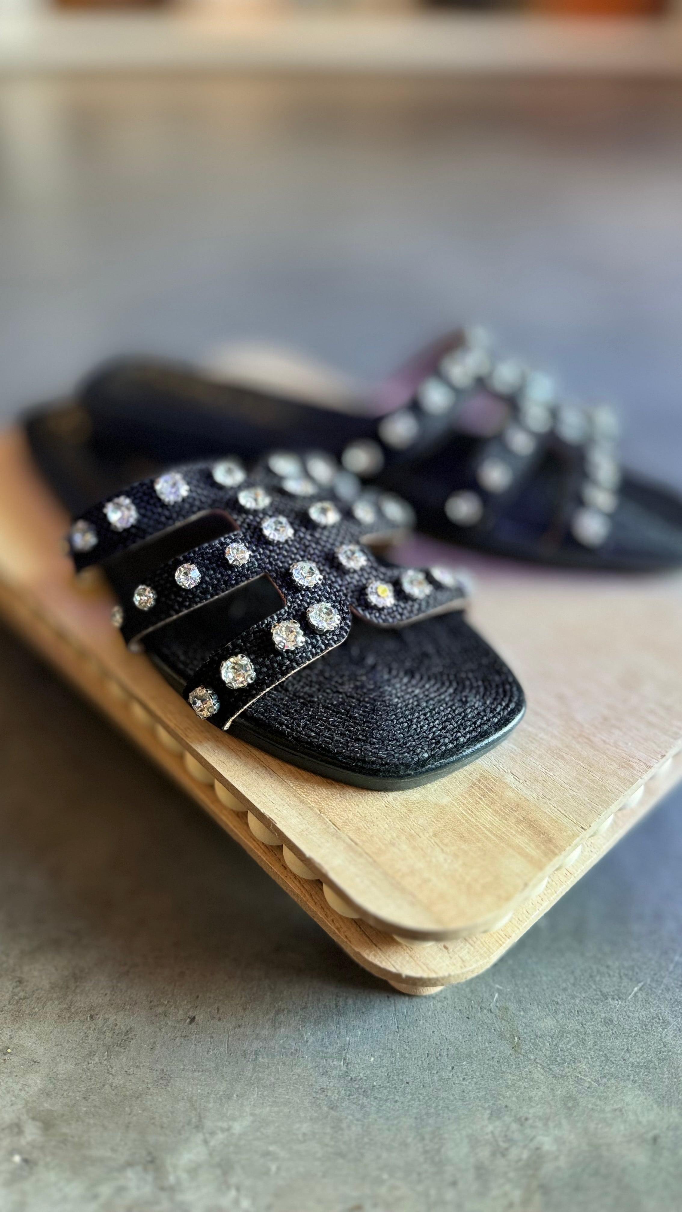 Capri Rhinestones Sandal Flats- Black