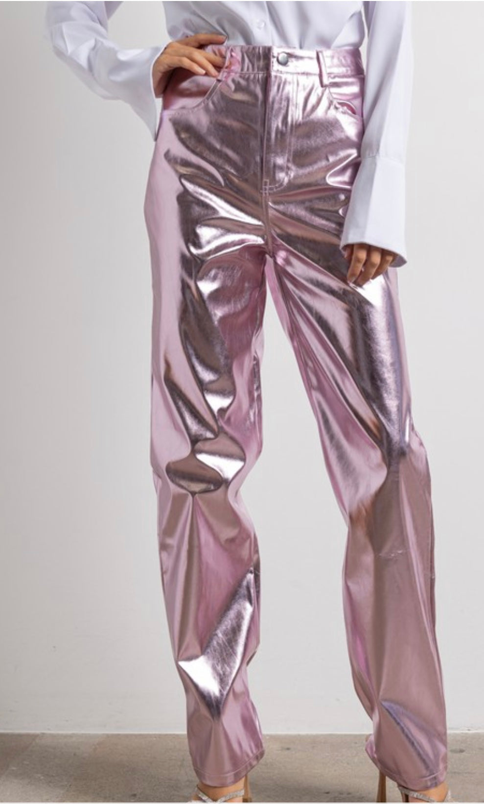 Space Metallic Country Pants- Light Pink