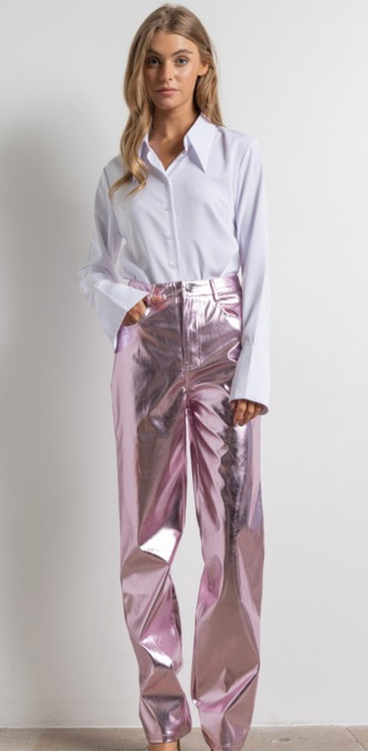 Space Metallic Country Pants- Light Pink