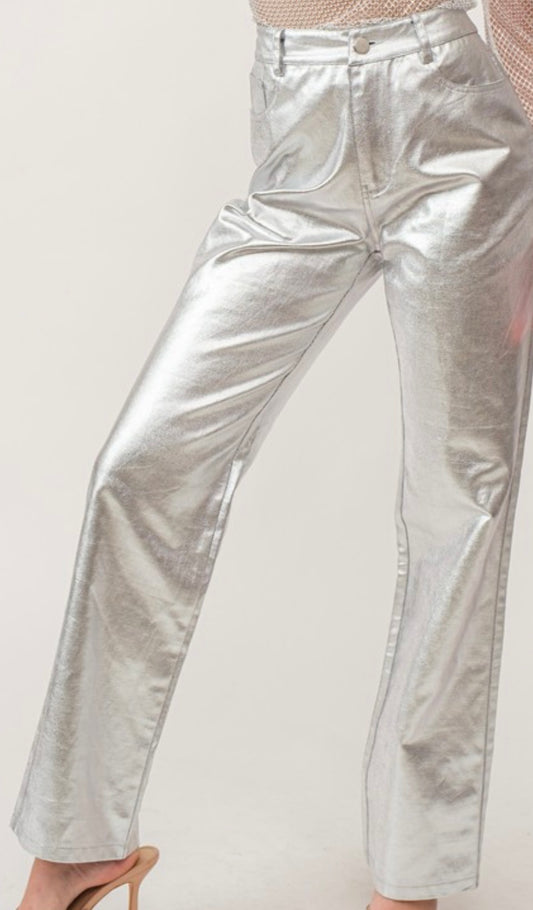 Mia Metallic Pants- Silver