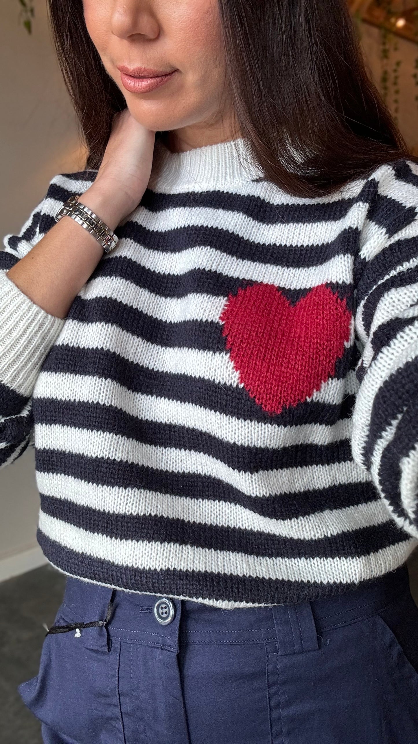 Love Navy Stripes Heart Detail Sweater