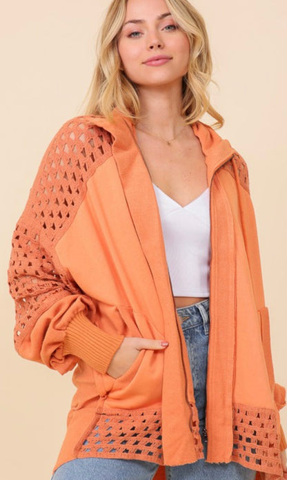 Apricot Crochet Oversized Zipper Jacket