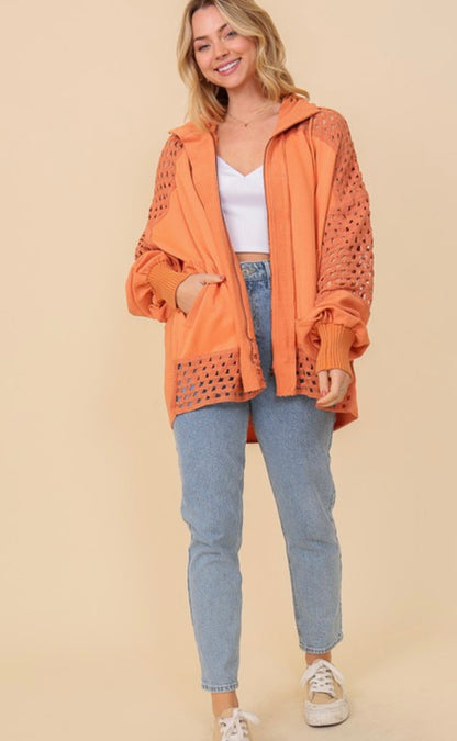Apricot Crochet Oversized Zipper Jacket