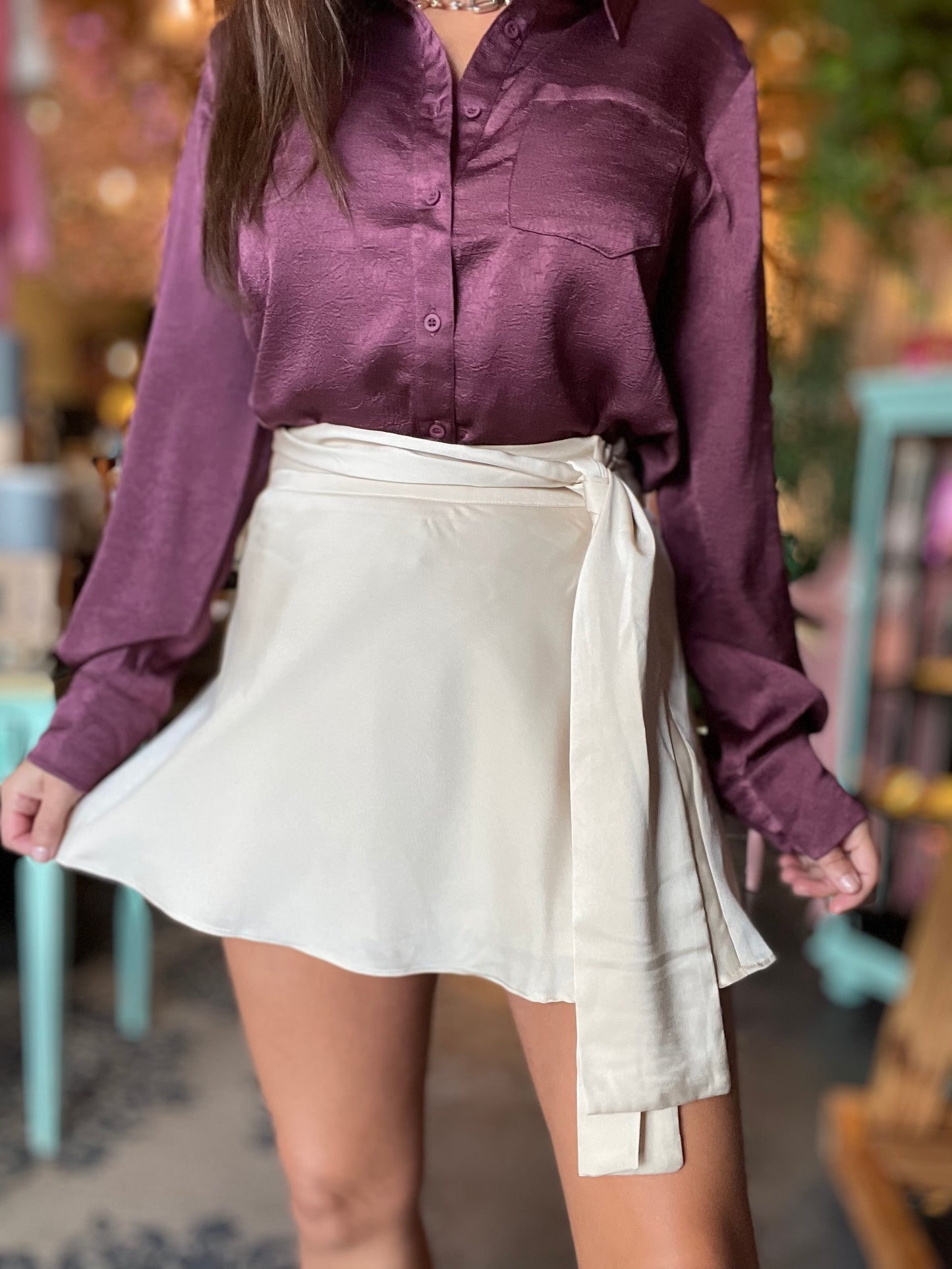 Lucía Champagne Silk Mini Skirt